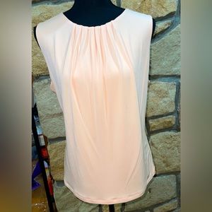 Calvin Klein Sleeveless Pleat Neck Blouse Top XL NWT Orange